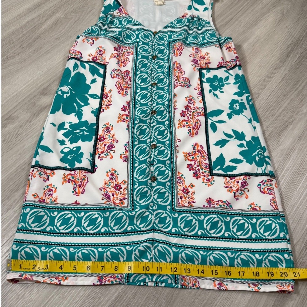 Pink Owl Sleeveless Mixed Print Shift Dress Teal Floral Paisley ID16408GUL - Picture 4 of 8